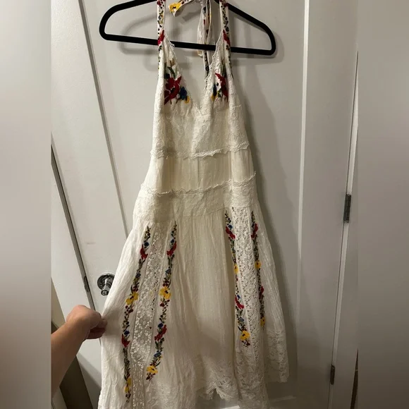 Free People White Halter Midi Dress with Floral Embroidery - Picture 3 of 7